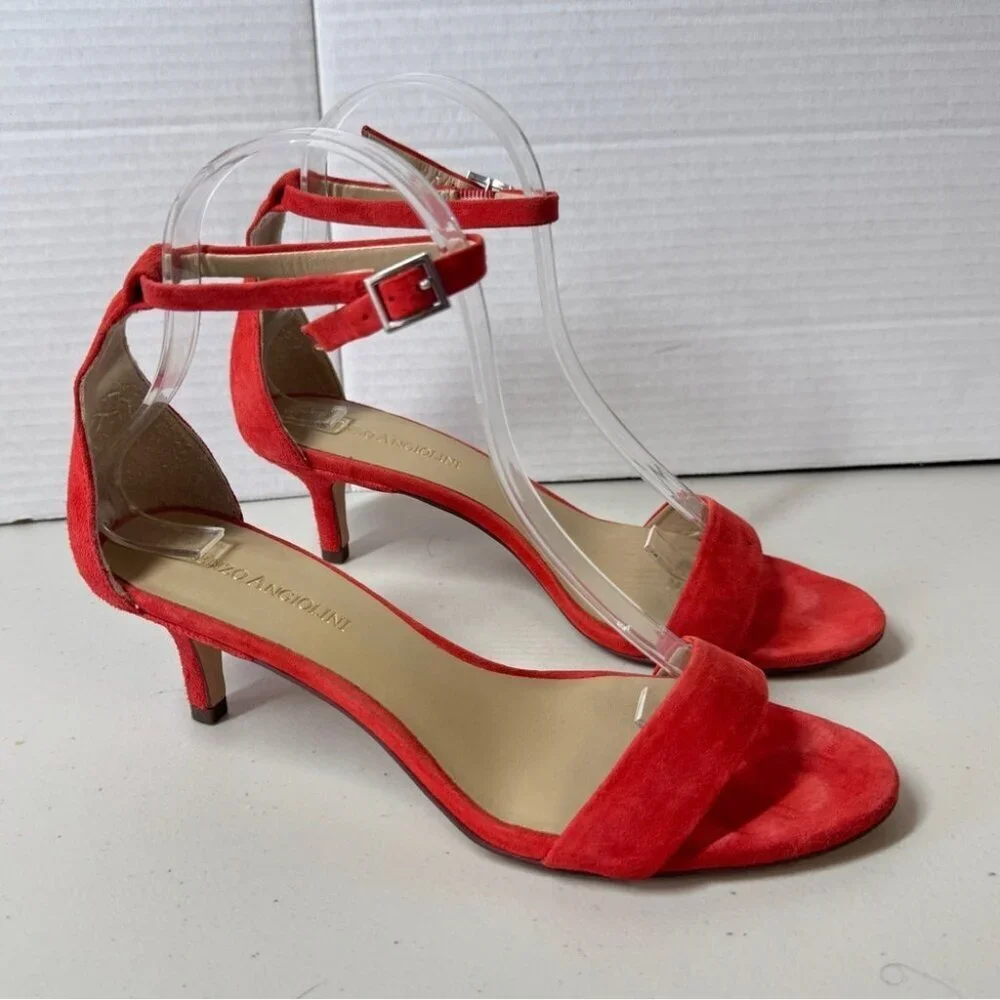 Enzo Angiolini Women’s Red Ankle Strap Open Toe Heels Size 7 1/2B Formal Party